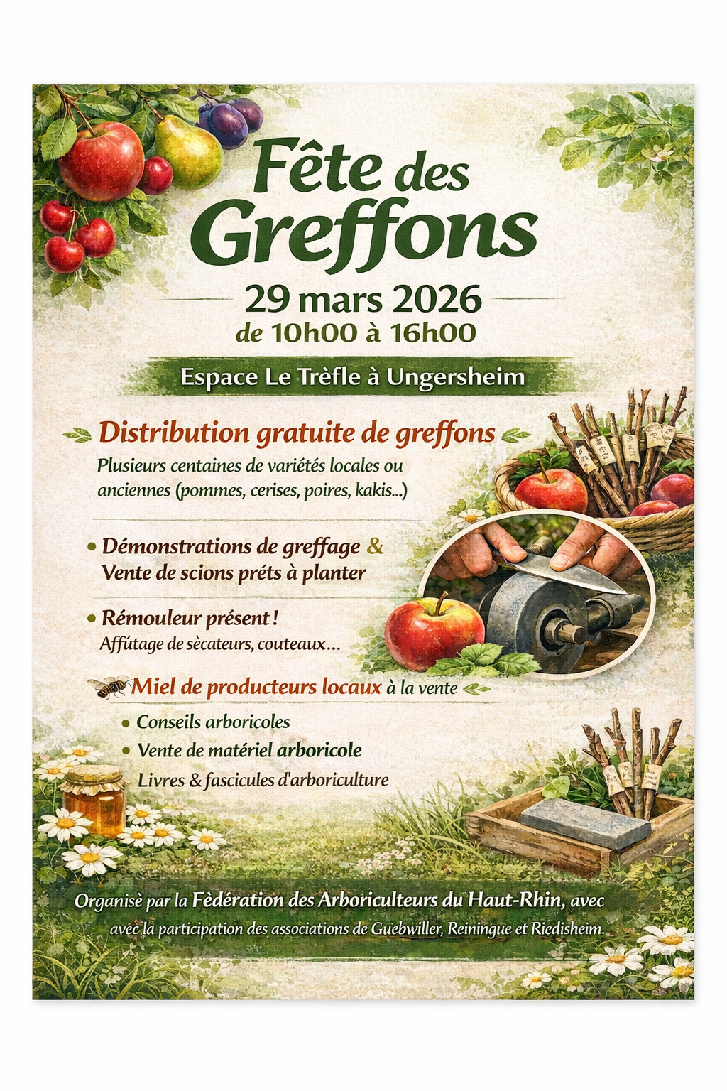 Promouvoir le savoir-faire arboricole local en permettant au public de découvrir, d’échanger et de repartir avec des greffons et des conseils pour préserver et transmettre les variétés fruitières locales et anciennes.